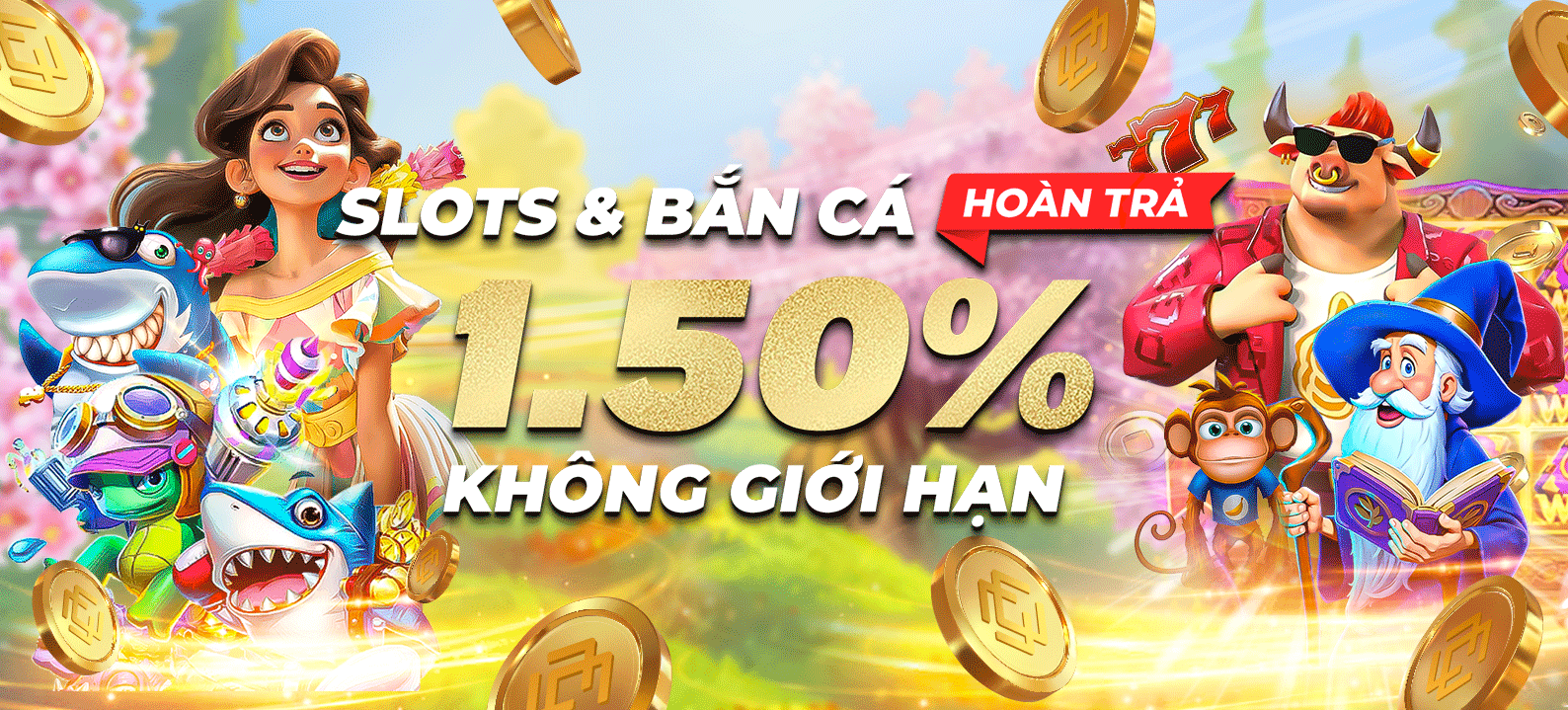 Hoàn trả Slots và Bắn cá 1.50% hàng ngày không giới hạn